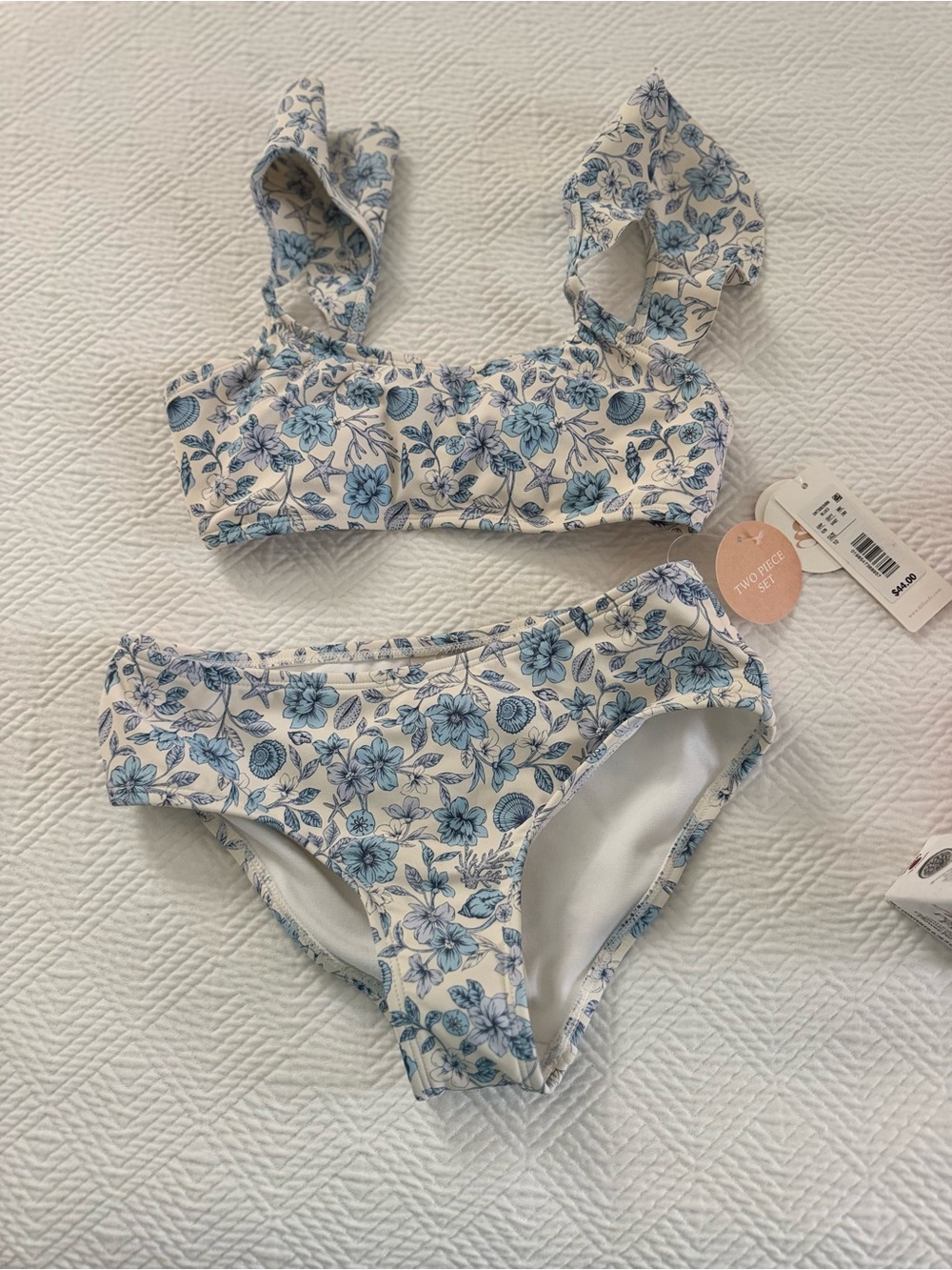 Blue Floral Ruffle Strap Bikini Set